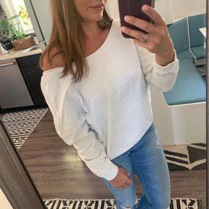 Anthropologie callahan top white rufdled layered off shoulder